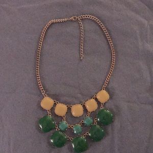 EUC Premier Designs Green and Yellow Glass Statement Necklace